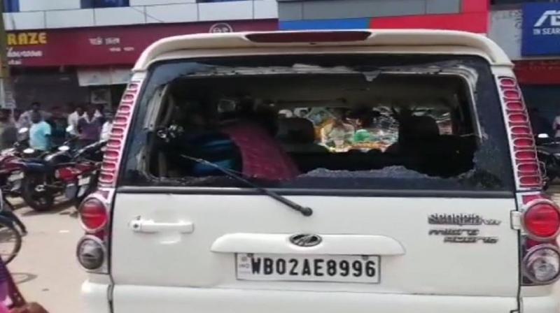 Bengal BJP Chief Dilip Ghosh's car attacked Bengal BJP Chief Dilip Ghosh's car attacked