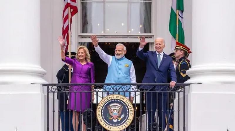 PM Modi in with President Joe Biden and first lady Jil Biden. 