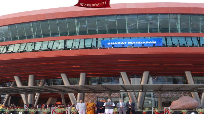 PM dedicates the 'Bharat Mandapam' - International Exhibition-cum-Convention Centre (IECC) Complex to the Nation at Pragati Maidan, in New Delhi on July 26, 2023. PM dedicates the 'Bharat Mandapam' - International Exhibition-cum-Convention Centre (IECC) Complex to the Nation at Pragati Maidan, in New Delhi on July 26, 2023.