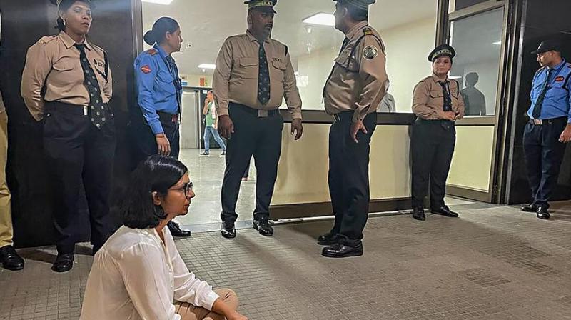 DCW Chairperson Swati Maliwal outside the hospital where a minor who was allegedly raped by a Delhi government officer is admitted. DCW Chairperson Swati Maliwal outside the hospital where a minor who was allegedly raped by a Delhi government officer is admitted.