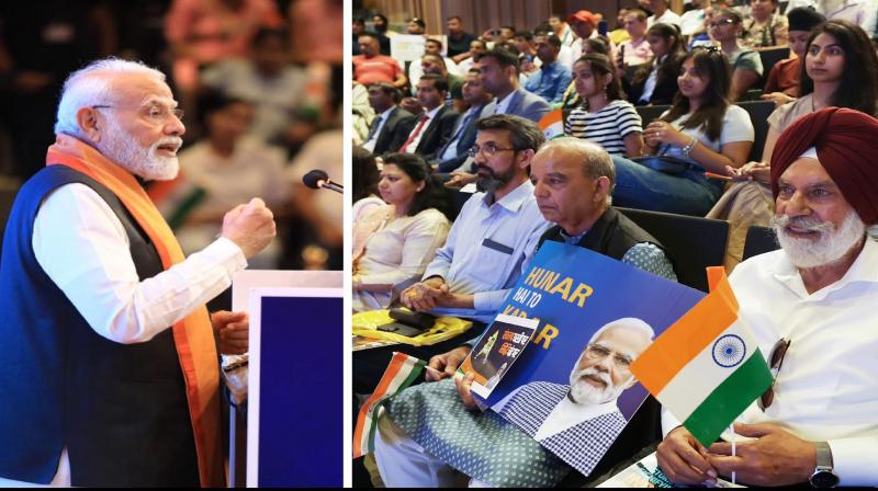 Athens: Prime Minister Narendra Modi addresses the Indian diaspora in Greece during a community programme, in Athens, Friday, Aug. 25, 2023. (PTI Photo)