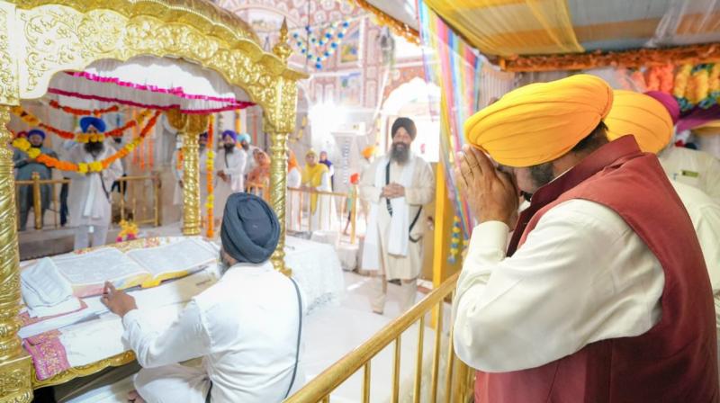 Chief Minister Bhagwant Mann at Gurudwara Sri Baba Bakala Sahib.