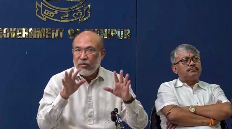 Imphal: Manipur Chief Minister N. Biren Singh addresses a press conference, on Monday, Sept. 4, 2023. (PTI Photo) Imphal: Manipur Chief Minister N. Biren Singh addresses a press conference, on Monday, Sept. 4, 2023. (PTI Photo)