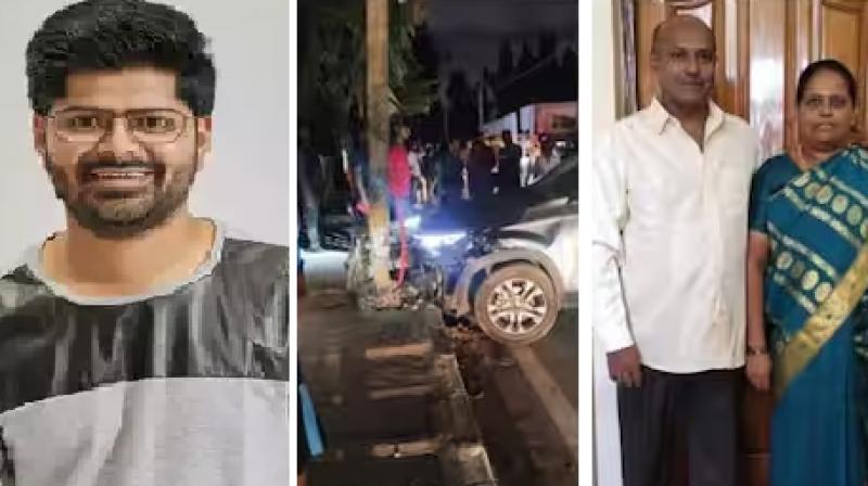 Nagabhushan SS, Accidented car and victim couple. Nagabhushan SS, Accidented car and victim couple.