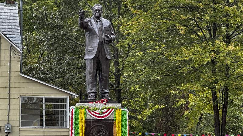 Maryland: A 19-feet tall statue of B.R. Ambedkar during its inauguration, in Maryland, USA, Saturday, Oct. 14, 2023. This statue is the tallest statue of Ambedkar outside India. (PTI Photo) Maryland: A 19-feet tall statue of B.R. Ambedkar during its inauguration, in Maryland, USA, Saturday, Oct. 14, 2023. This statue is the tallest statue of Ambedkar outside India. (PTI Photo)