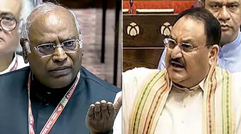 Mallkarjun Kharge and JP Nadda. Mallkarjun Kharge and JP Nadda.