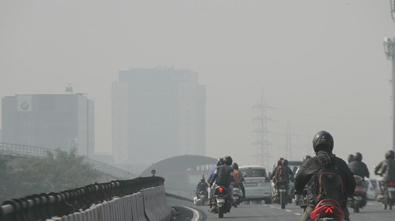 Gurugram: Vehicles move on the Delhi-Gurugram Expressway amid hazy weather conditions, in Gurugram, Saturday, Oct. 28, 2023. (PTI Photo) Gurugram: Vehicles move on the Delhi-Gurugram Expressway amid hazy weather conditions, in Gurugram, Saturday, Oct. 28, 2023. (PTI Photo)