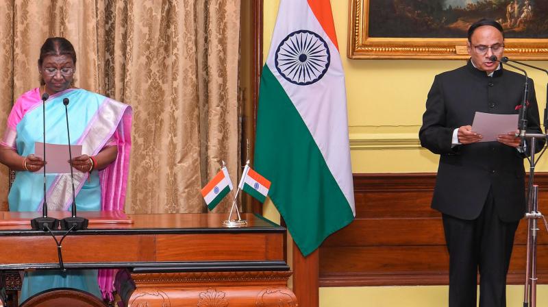 New Delhi: President Droupadi Murmu administers the oath of office to Heeralal Samariya as Chief Information Commissioner at Rashtrapati Bhavan, in New Delhi, Monday, Nov. 6, 2023. (PTI Photo) New Delhi: President Droupadi Murmu administers the oath of office to Heeralal Samariya as Chief Information Commissioner at Rashtrapati Bhavan, in New Delhi, Monday, Nov. 6, 2023. (PTI Photo)