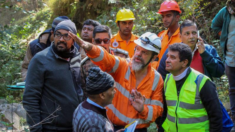 Uttarkashi: International Tunnelling and Underground Space Association president Arnold Dix near the site after a portion of an under-construction tunnel between Silkyara and Dandalgaon on the Brahmakhal-Yamunotri national highway collapsed, in Uttarkashi district, Monday, Nov. 20, 2023. (PTI Photo)