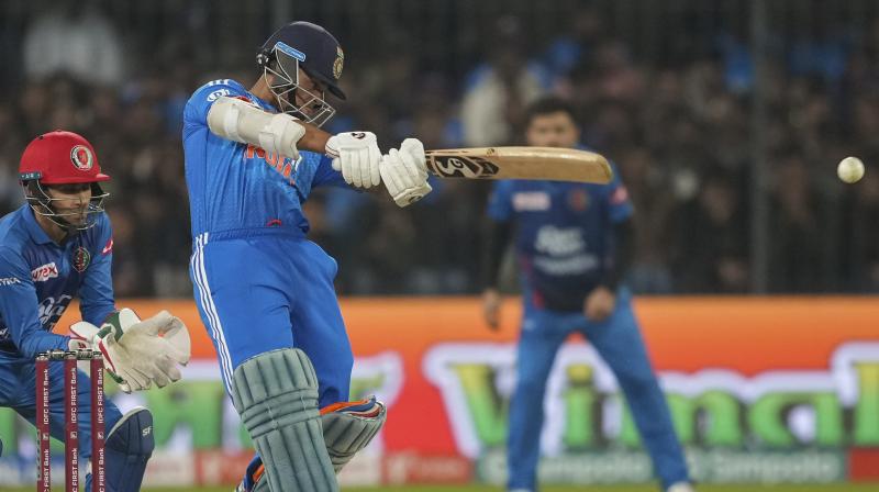 Indore: India's batter Yashasvi Jaiswal plays a shot during the 2nd T20I cricket match between Afghanistan and India, at the Holkar Stadium in Indore, Sunday, Jan. 14, 2024. (PTI Photo/Kunal Patil)
