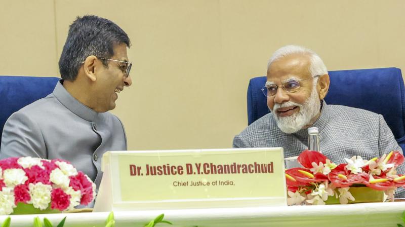 New Delhi: Prime Minister Narendra Modi with Chief Justice of India Justice D.Y. Chandrachud during the Commonwealth Legal Education Association (CLEA) - Commonwealth Attorneys and Solicitors General Conference (CASGC), in New Delhi, Saturday, Feb. 3, 2024. (PTI Photo) New Delhi: Prime Minister Narendra Modi with Chief Justice of India Justice D.Y. Chandrachud during the Commonwealth Legal Education Association (CLEA) - Commonwealth Attorneys and Solicitors General Conference (CASGC), in New Delhi, Saturday, Feb. 3, 2024. (PTI Photo)