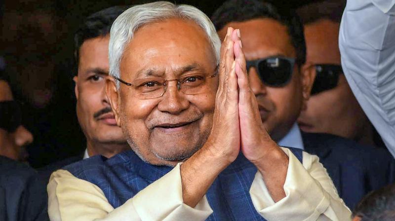 Patna: Bihar Chief Minister Nitish Kumar with NDA MLAs arrives at Bihar Legislative Assembly for the floor test of his government, at Vidhan Bhawan in Patna, Monday, Feb. 12, 2024. (PTI Photo)