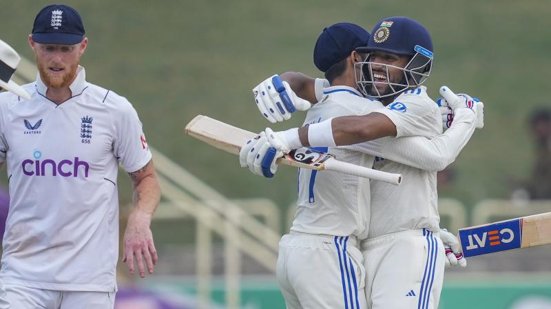 Ranchi: India's batters Shubman Gill and Dhruv Jurel celebrate after India won the fourth Test cricket match against England, in Ranchi, Monday, Feb. 26, 2024. (PTI Photo/Vijay Verma)