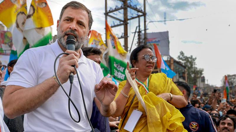 Shivpuri: Congress leader Rahul Gandhi addresses during the ‘Bharat Jodo Nyay Yatra’, in Shivpuri, Monday, March 4, 2024. (PTI Photo) Shivpuri: Congress leader Rahul Gandhi addresses during the ‘Bharat Jodo Nyay Yatra’, in Shivpuri, Monday, March 4, 2024. (PTI Photo)