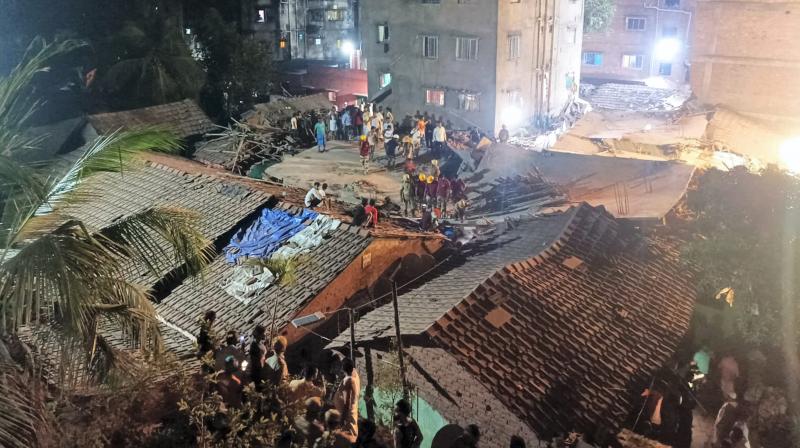 Kolkata: Rescue operation underway after a five-storey under-construction building collapsed, at Garden Reach area in Kolkata, early Monday, March 18, 2024. (PTI Photo)