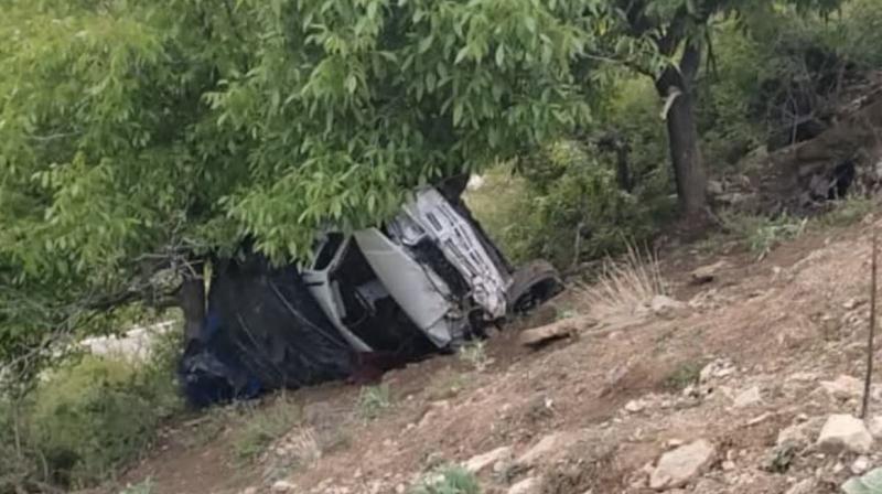 An army vehicle skidded off the road in Anantnag. An army vehicle skidded off the road in Anantnag.