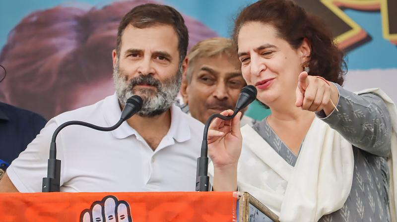 Raebareli: Congress leaders Rahul Gandhi and Priyanka Gandhi during a public meeting for Lok Sabha elections, at Maharajganj in Raebareli, Monday, May 13, 2024. (PTI Photo) Raebareli: Congress leaders Rahul Gandhi and Priyanka Gandhi during a public meeting for Lok Sabha elections, at Maharajganj in Raebareli, Monday, May 13, 2024. (PTI Photo)