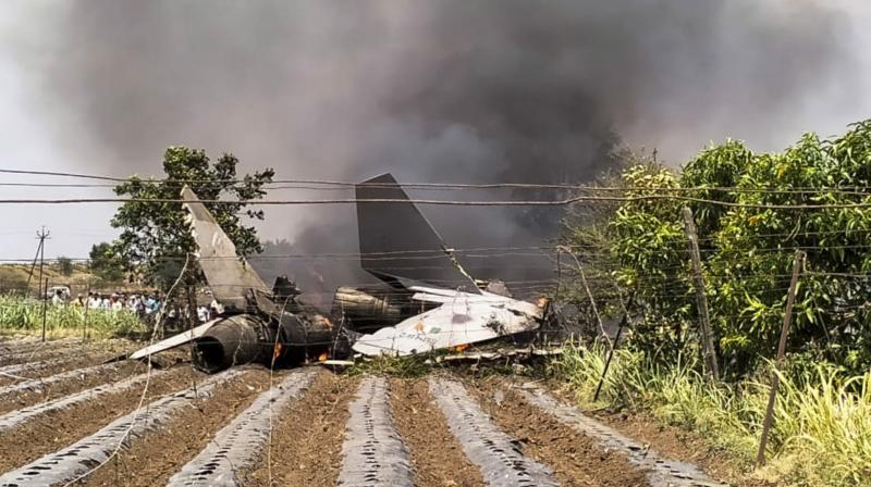 Pune: Remains of a Sukhoi fighter plane of the Indian Air Force (IAF) after it crashed, in Nashik district, Tuesday, June 4, 2024. Pilots of the aircraft ejected safely. (PTI Photo) Pune: Remains of a Sukhoi fighter plane of the Indian Air Force (IAF) after it crashed, in Nashik district, Tuesday, June 4, 2024. Pilots of the aircraft ejected safely. (PTI Photo)