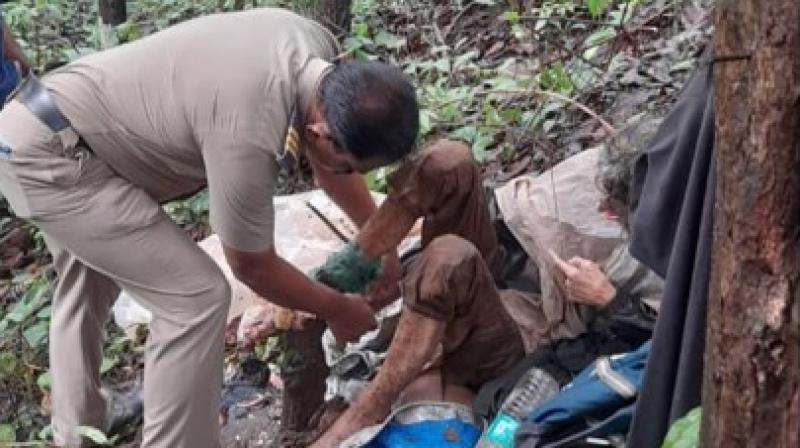 Police recuing American woman. Police recuing American woman.
