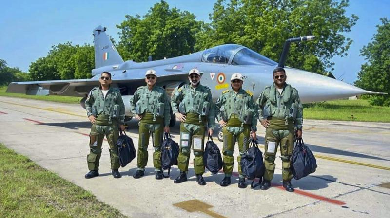 Jodhpur: Vice Chief of Air Staff (VCAS) Air Marshal AP Singh, Vice Chief of the Army Staff, Lt Gen NS Raja Subramani, Vice Chief of the Naval Staff, Vice Admiral Krishna Swaminathan after flying in the indigenous Tejas fighter jet in the skies over the Air Force Station Jodhpur. (PTI Photo) Jodhpur: Vice Chief of Air Staff (VCAS) Air Marshal AP Singh, Vice Chief of the Army Staff, Lt Gen NS Raja Subramani, Vice Chief of the Naval Staff, Vice Admiral Krishna Swaminathan after flying in the indigenous Tejas fighter jet in the skies over the Air Force Station Jodhpur. (PTI Photo)