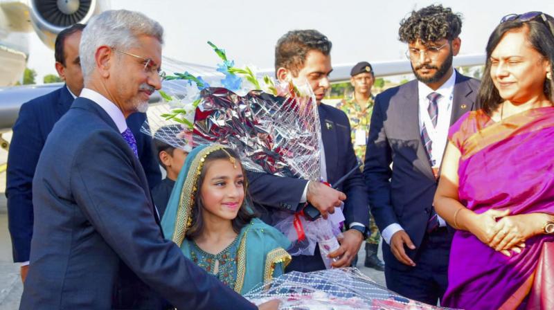 Islamabad: External Affairs Minister S. Jaishankar being welcomed upon his arrival in Islamabad, Pakistan, Tuesday, Oct. 15, 2024. Jaishankar will take part in SCO Council of Heads of Government Meeting. (PTI Photo) Islamabad: External Affairs Minister S. Jaishankar being welcomed upon his arrival in Islamabad, Pakistan, Tuesday, Oct. 15, 2024. Jaishankar will take part in SCO Council of Heads of Government Meeting. (PTI Photo)