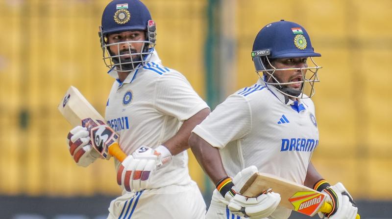 Bengaluru: India's Rishabh Pant and Sarfaraz Khan run between the wickets during the fourth day of the first test cricket match between India and New Zealand at M Chinnaswamy Stadium, in Bengaluru, Saturday, Oct 19, 2024. (PTI Photo) Bengaluru: India's Rishabh Pant and Sarfaraz Khan run between the wickets during the fourth day of the first test cricket match between India and New Zealand at M Chinnaswamy Stadium, in Bengaluru, Saturday, Oct 19, 2024. (PTI Photo)