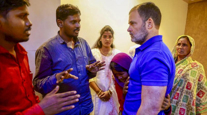 Congress leader Rahul Gandhi meets family of Somnath Suryavanshi who allegedly died in police custody following violence, in Parbhani district, Maharashtra. (PTI Photo) Congress leader Rahul Gandhi meets family of Somnath Suryavanshi who allegedly died in police custody following violence, in Parbhani district, Maharashtra. (PTI Photo)