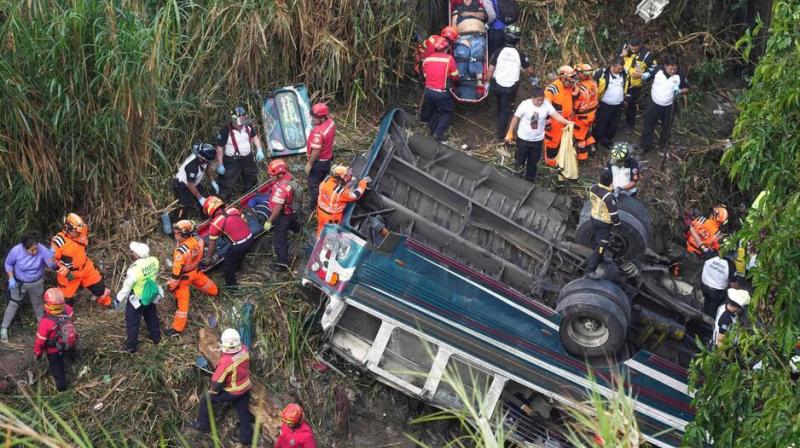 Bus falls off bridge in Guatemala. Bus falls off bridge in Guatemala.