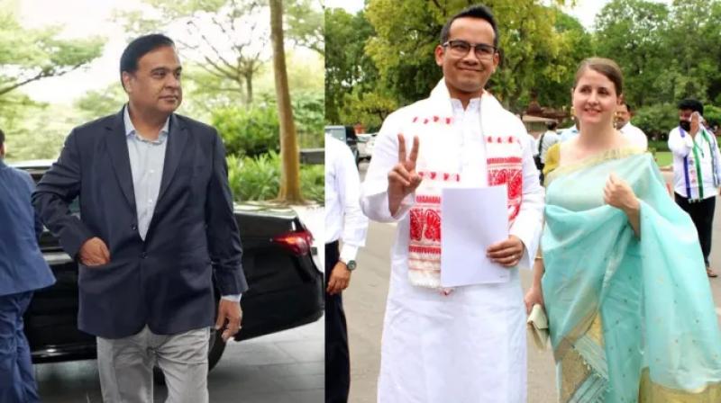 Assam CM Himanta Biswa Sarma and Congress MP Gaurav Gogoi with his wife Elizabeth Colburn Assam CM Himanta Biswa Sarma and Congress MP Gaurav Gogoi with his wife Elizabeth Colburn