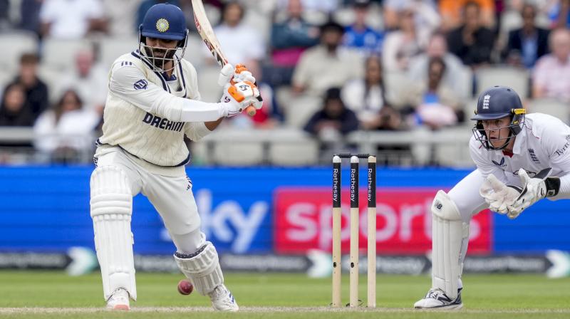 Ravinder Jadeja plays a stroke. Ravinder Jadeja plays a stroke.