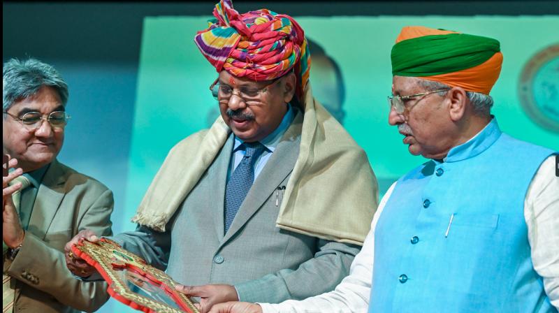 Bikaner: Chief Justice of India B.R. Gavai with Union Ministers of State for Law and Justice (Independent Charge) Arjun Ram Meghwal during a programme at Maharaja Ganga Singh University, in Bikaner, Saturday, Sept. 20, 2025. (PTI Photo) Bikaner: Chief Justice of India B.R. Gavai with Union Ministers of State for Law and Justice (Independent Charge) Arjun Ram Meghwal during a programme at Maharaja Ganga Singh University, in Bikaner, Saturday, Sept. 20, 2025. (PTI Photo)