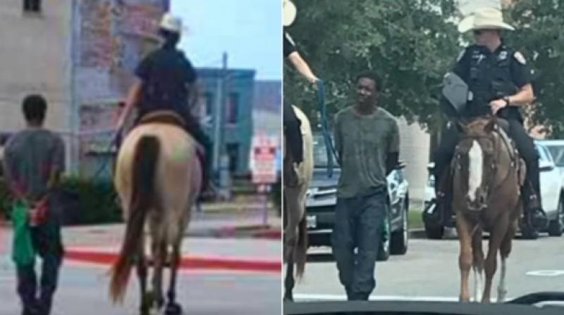 Black man led by mounted police while bound with a rope sues Texas city for $1 million Black man led by mounted police while bound with a rope sues Texas city for $1 million