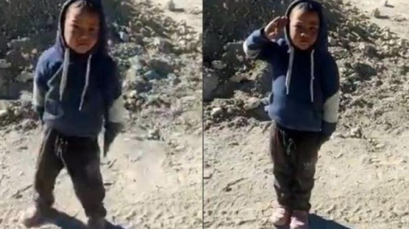 Kid learns to salute from ITBP soldier in Ladakh