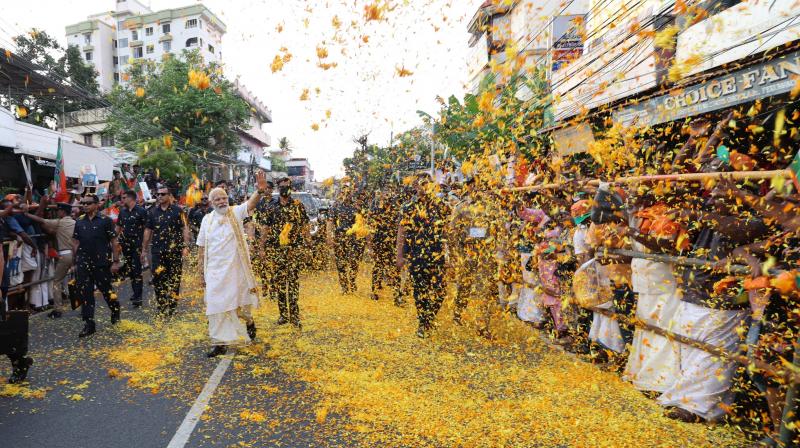 PM Modi holds roadshow in Kochi, Kerala