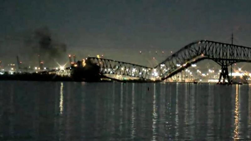 Bridge Collapses In US As Cargo Ship Hits Pillar