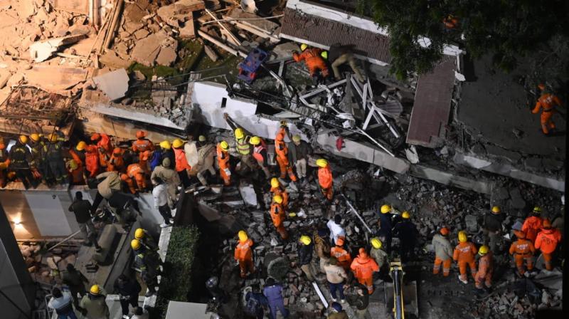 Residential building collapses in Lucknow's Hazratganj