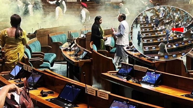Huge Security Breach In Parliament: 2 Men Jump Into Lok Sabha From Gallery Huge Security Breach In Parliament: 2 Men Jump Into Lok Sabha From Gallery