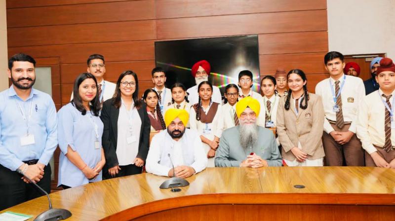 CM and PVS Speaker meet students of Oxbridge World School Kotakpura on sidelines of Punjab Vidhan Sabha session