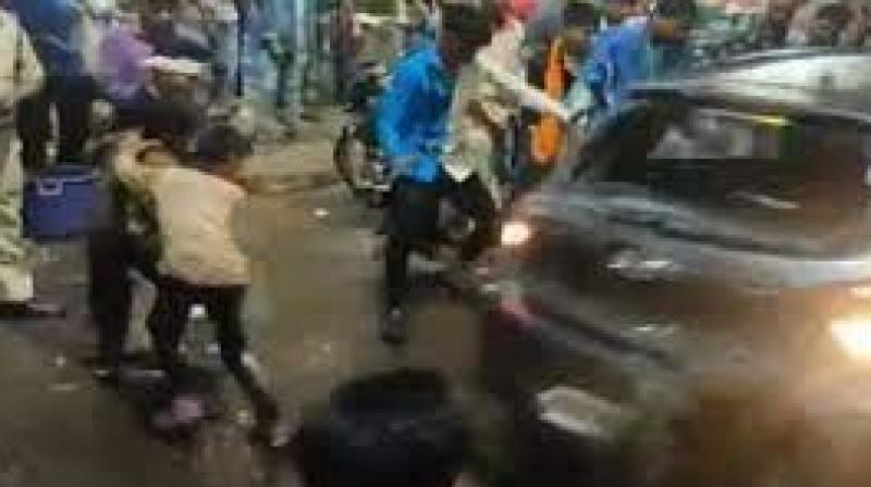 car rams into Durga idol immersion procession in Bhopal car rams into Durga idol immersion procession in Bhopal