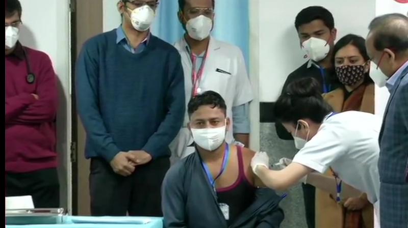 Sanitation worker becomes the first person to receive COVID-19 vaccine at AIIMS