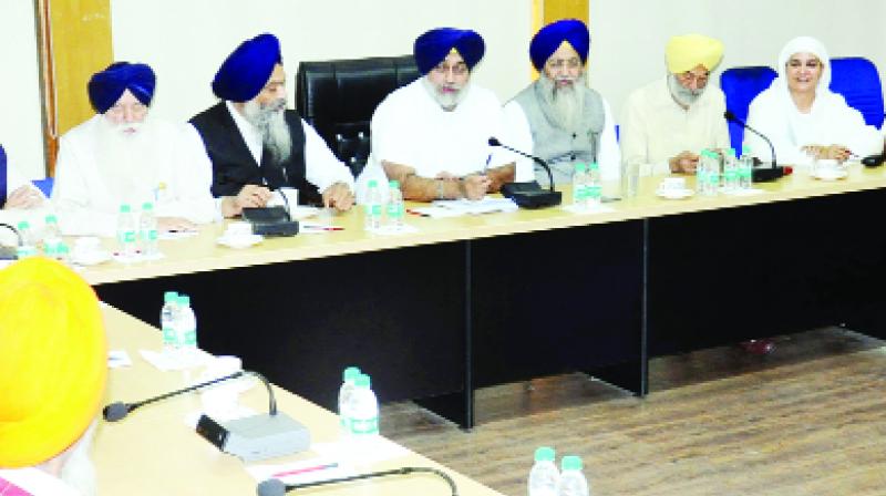 Presiding over a core committee meeting, Sukhbir Singh Badal and other Akali leaders Presiding over a core committee meeting, Sukhbir Singh Badal and other Akali leaders