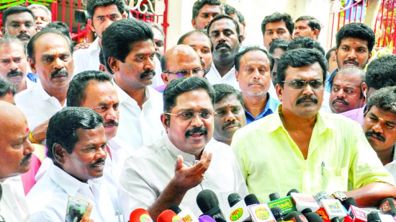 T T V Dhinakaran Speaking to Reporters outside his house in Chennai T T V Dhinakaran Speaking to Reporters outside his house in Chennai