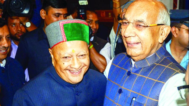 Kaptan Singh Solanki with Virbhadra Singh  