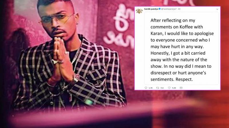 Hardik Pandya apologises Hardik Pandya apologises