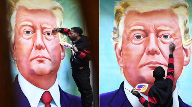 Painter made 10 foot high painting of trump Painter made 10 foot high painting of trump