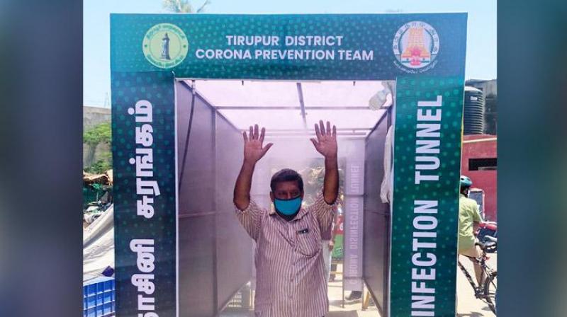 Tamil nadu tirupur corona disinfection tunnel 