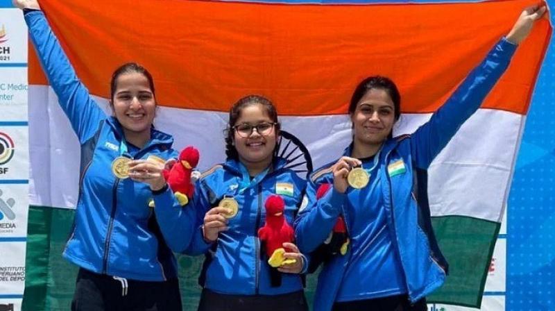 Indian girls won gold in the 25m team event Indian girls won gold in the 25m team event
