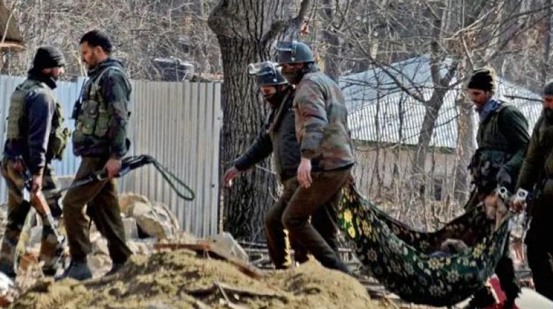  A militant group during an encounter in Kulgam