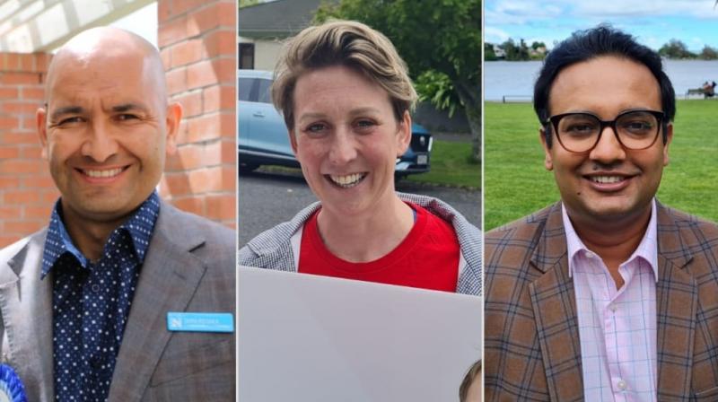 National candidate Tama Potaka, Labour's Georgie Dansy and Gaurav Sharma National candidate Tama Potaka, Labour's Georgie Dansy and Gaurav Sharma