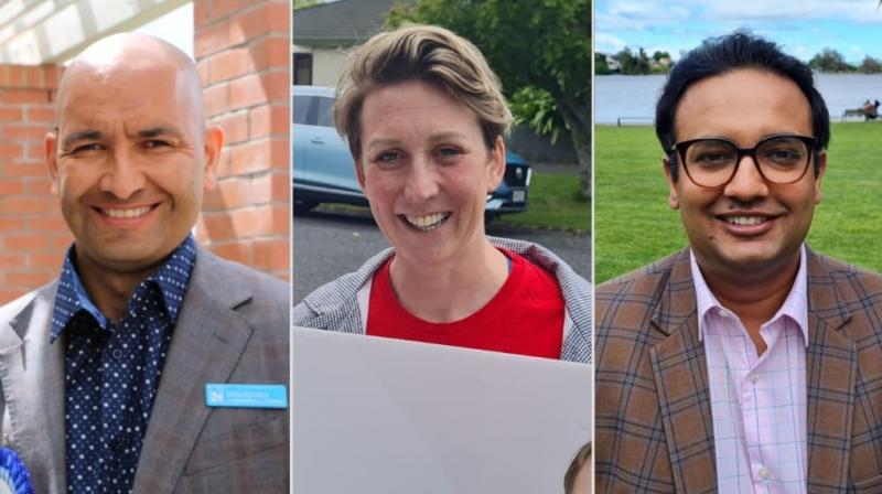 National candidate Tama Potaka, Labour's Georgie Dansy and Gaurav Sharma